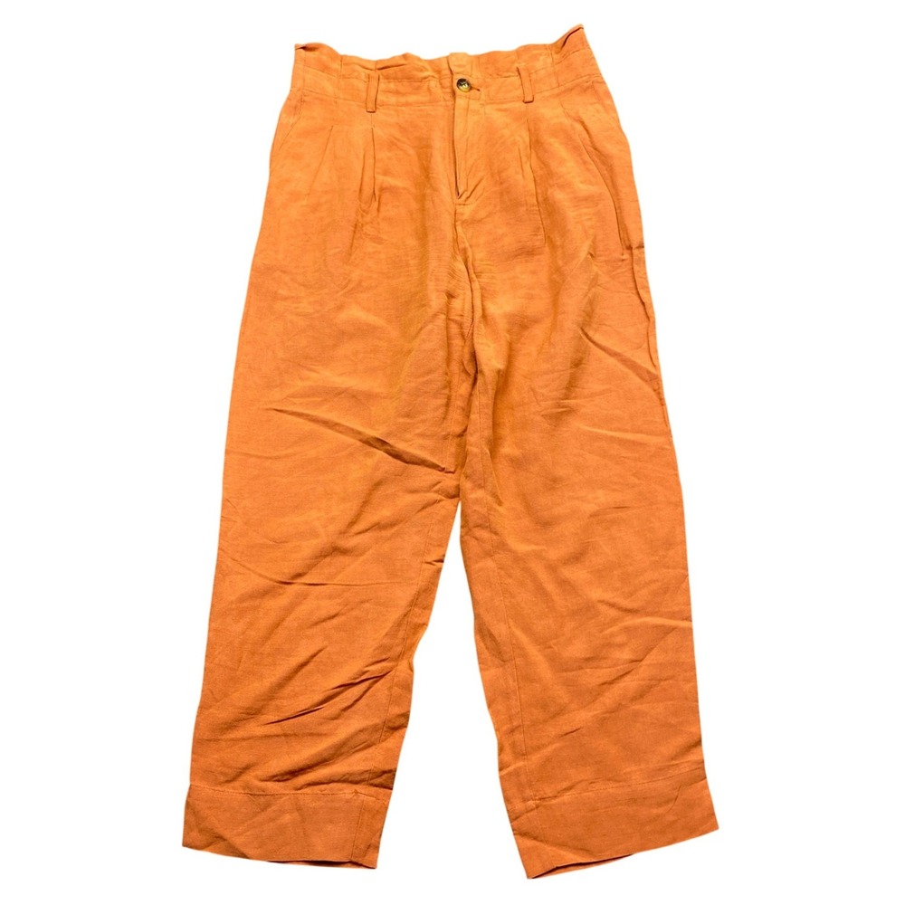Madewell Womens Linen Blend Paperbag Pants Pleated High Rise afterglow red Sz 4